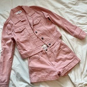 📮SOLD!! American Apparel Pink Denim Jacket + Shorts Matching Set